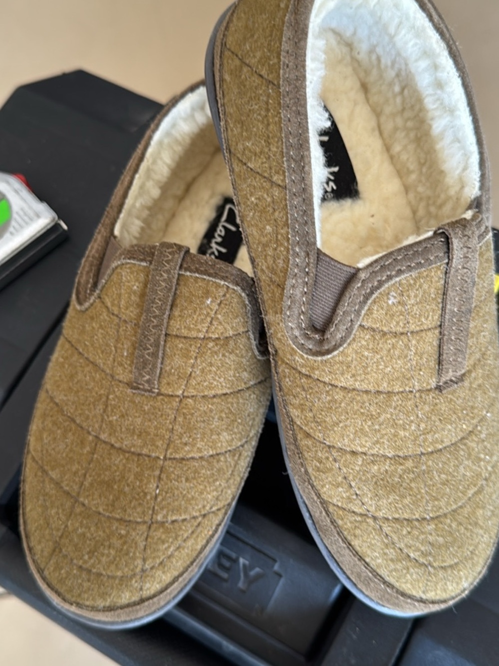 Clarks Quilted Slip-On Shearling-Lined Slippers - Tan - Picture 2 of 4